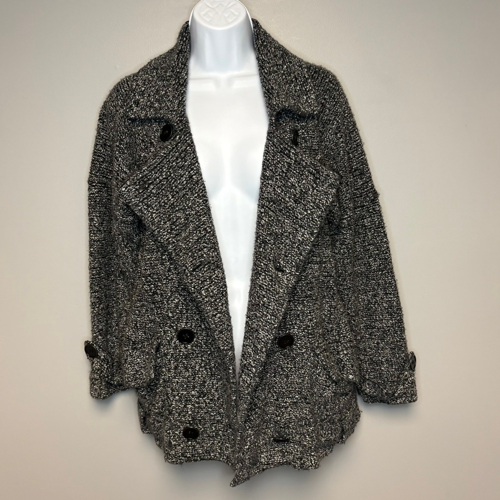Free People Black Wool Blend Slouchy Moto Jacket‎ Old Money Preppy Womens S